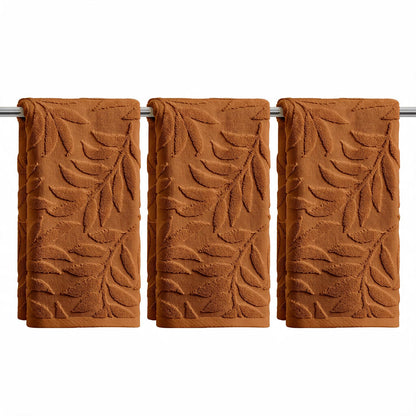 Artoid Mode 2 Pcs Caramel 3D Leaves Jacquard Hand Towels for Bathroom, 100% Cotton Soft Absorbent Bathroom Decor Towels, 13.7 x 29.5 Inch