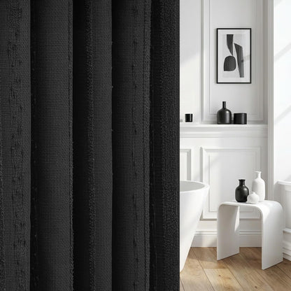 Extra Long White Shower Curtain Boho, 72 x 84 Cotton Blend Waffle Weave Stripe Textured Heavy Duty, Fabric Shower Curtain for Bathroom, Hotel, Washable