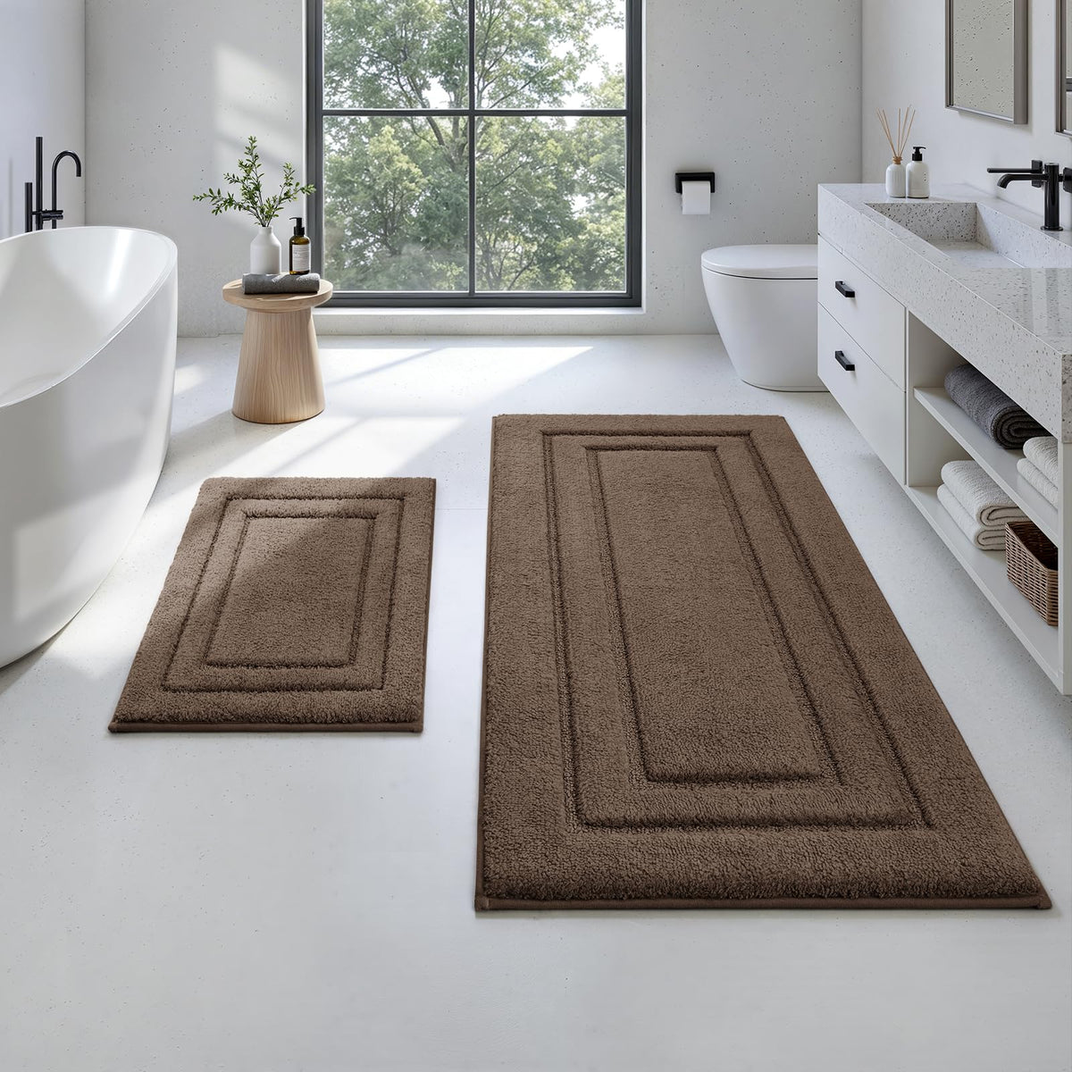 HOMEIDEAS Fall Bathroom Rugs Sets, 2 Piece Soft Bath Mat Burnt Orange