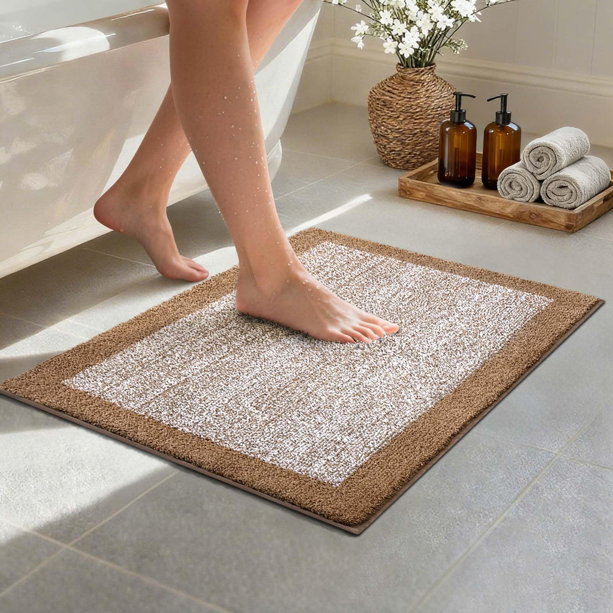 Long 2x4 Ft (48''x24'') Bathroom Rugs, Non Slip Washable Bath Mat Grey