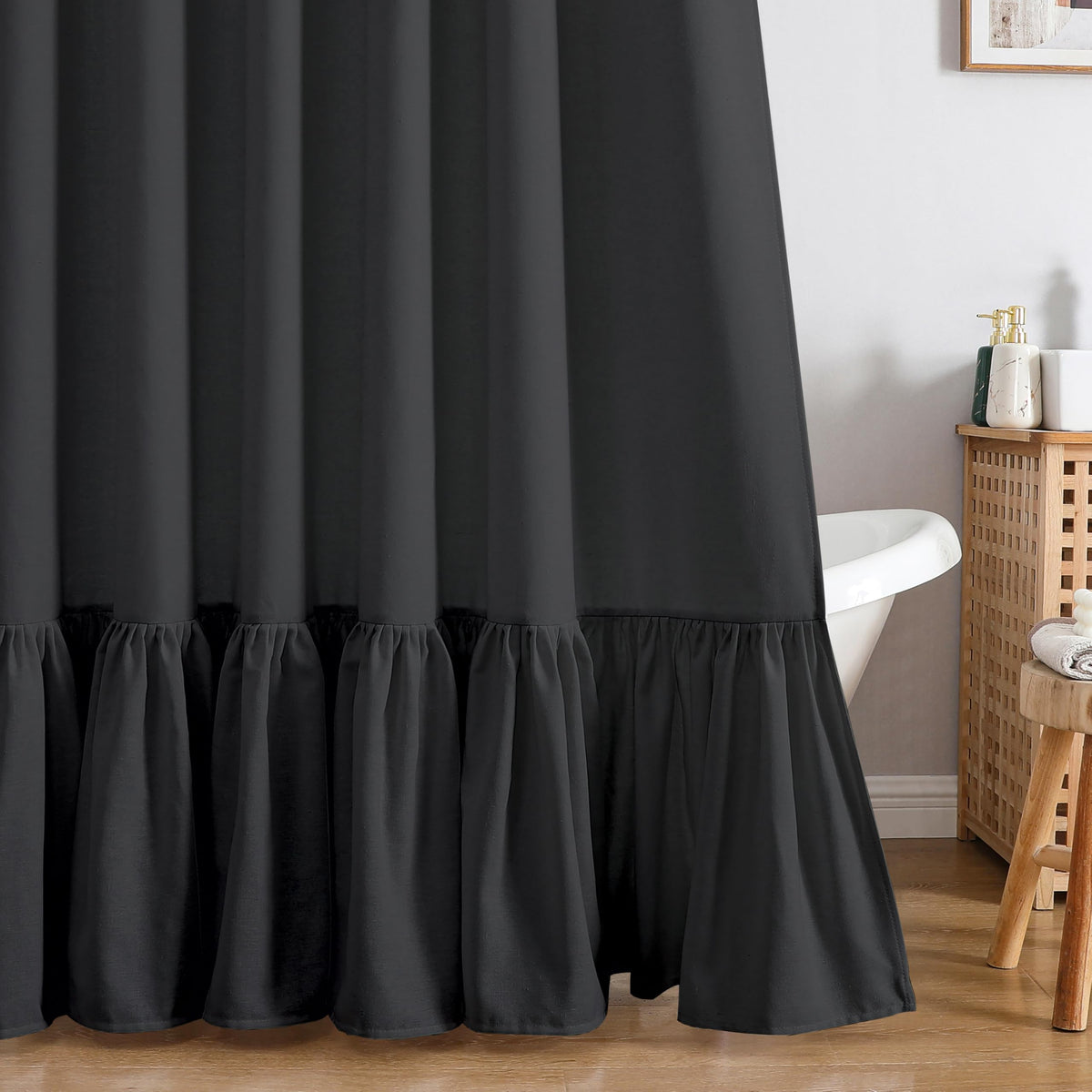 QiyI Boho Ruffle Shower Curtain, Linen Blend Fabric, Natural, 72 x 72
