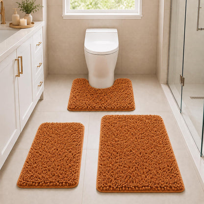 Bathroom Rugs Set Non Slip 3 Piece Bath Mat Washable Chenille Bath Rugs with PVC Backing Bath Carpet,Absorbent Bathroom Mats with Toilet Rug,Bath Mats for Bathroom,Bedroom, Kitchen,Tub,Home Decor