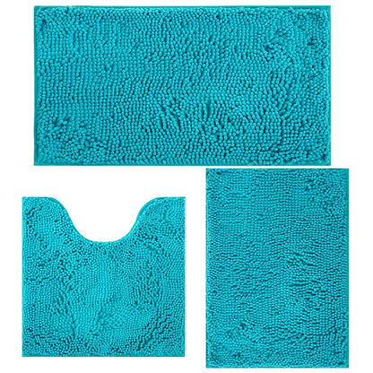 Bathroom Rugs Sets 3 Piece Non Slip,Bath Rugs with PVC Backing Bath Carpet,Bathroom Rug Washable,Absorbent,Plush Carpet Mats,Bath Mats for Bedroom, Kitchen,Tub,Home Decor (Turquoise)