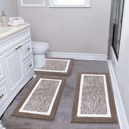 Pauwer Bathroom Rugs 3 Piece Set, Non Slip Washable Bath Mat, Dark Grey