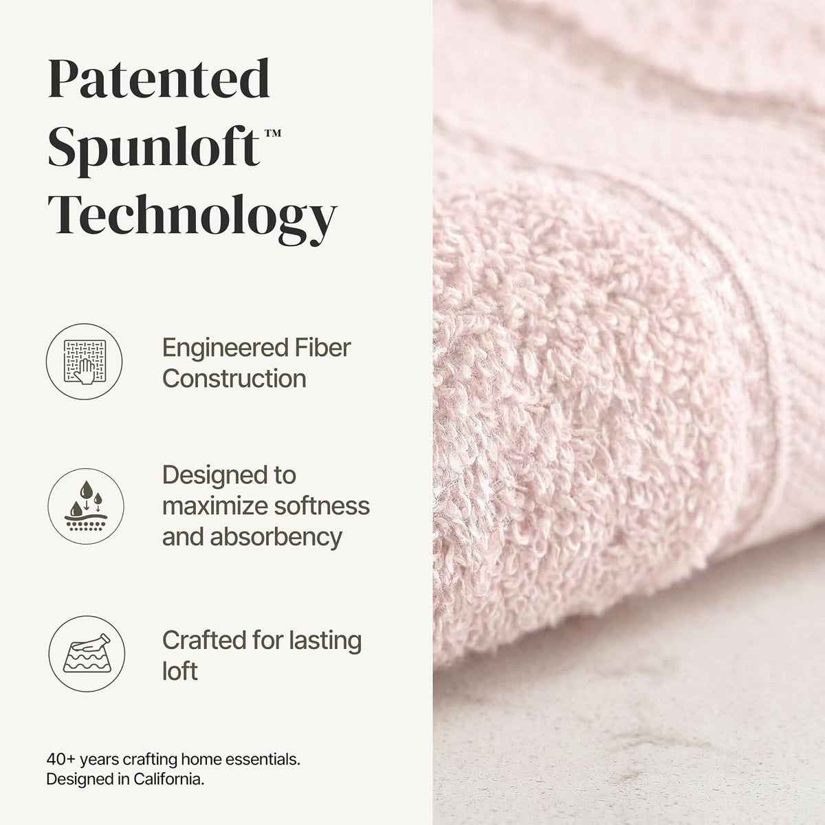 Modern Threads Spun Loft 6 Piece Bath Towel Set – 2 Bath Towels, 2 Hand Towels & 2 Washcloths – 100% Cotton, 600 GSM, Plush, Soft & Absorbent (Blush)