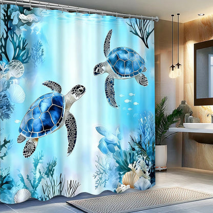 Sea Turtle Shower Curtain,Ocean Beach Shower Curtain, Tropical Summer Sea Theme Bathroom 72x72 Inch Proof Polyester Insulated Home Decor