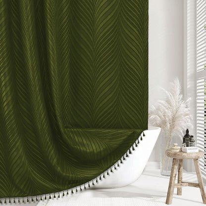 Siiluminisoy Dark Green Boho Shower Curtain Green Shower Curtain for Bathroom Fabric Tufted Chervon Textured Shower Curtains Elegant Cloth Shower Curtains Cute, 72" x72"