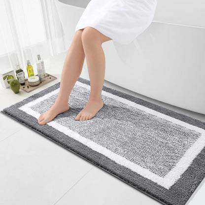 OLANLY Small Bathroom Rugs 24x16, Soft Absorbent Microfiber Bath Rugs, Grey