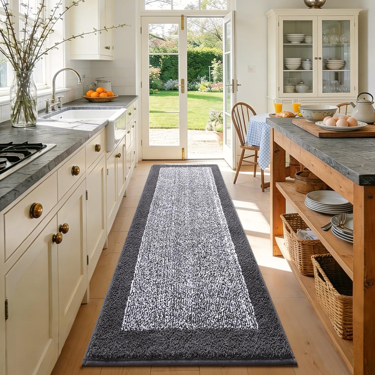 Long 2x4 Ft (48''x24'') Bathroom Rugs, Non Slip Washable Bath Mat Grey