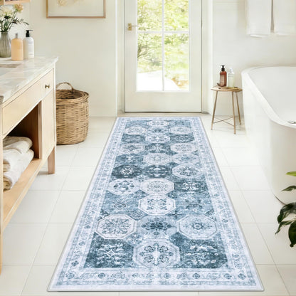 Yinhua Boho Bathroom Runner Rug Non Silp, Vintage Long Bath Mat Washable
