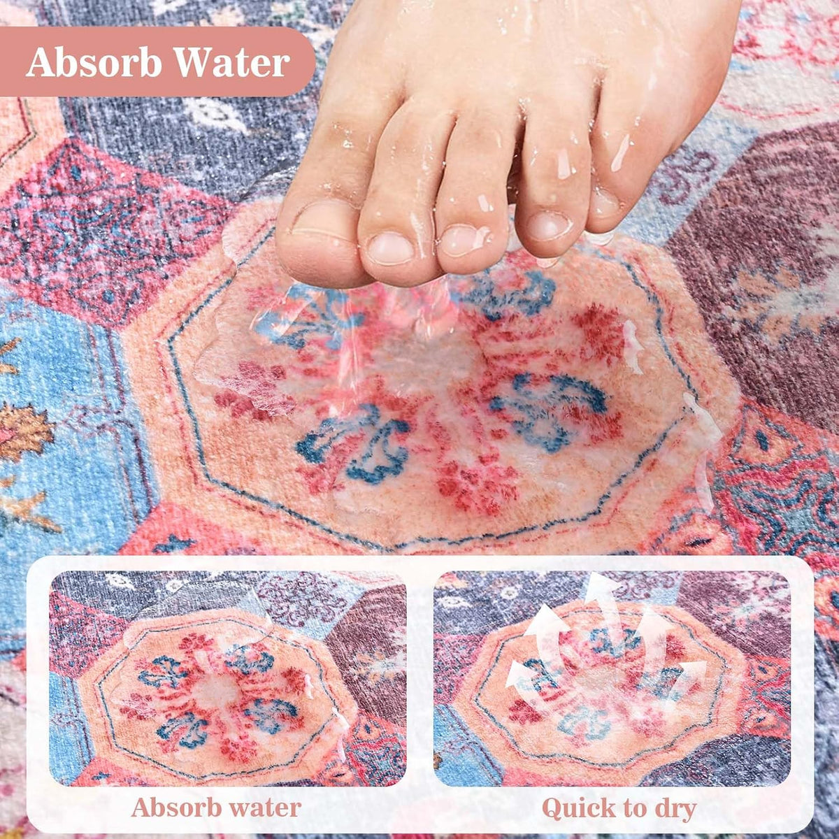Yinhua Boho Bathroom Runner Rug Non Silp, Vintage Long Bath Mat Washable