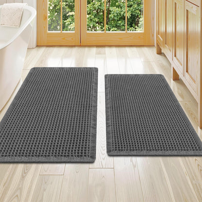 Smiry Waffle Bathroom Rugs Sets 2 Piece (30x20+24x16, Brown)