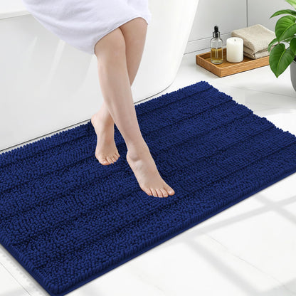 Grandaily Chenille Striped Bathroom Rugs 36x24, Extra Thick and Absorbent Bath Mats, Non-Slip Soft Plush Shaggy Shower Carpet, Machine Wash Dry, Bath Rug for Bathroom, (Large, Light Grey)