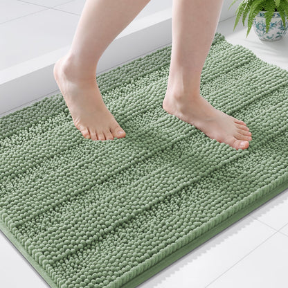 Grandaily Chenille Striped Bathroom Rugs 36x24, Extra Thick and Absorbent Bath Mats, Non-Slip Soft Plush Shaggy Shower Carpet, Machine Wash Dry, Bath Rug for Bathroom, (Large, Light Grey)