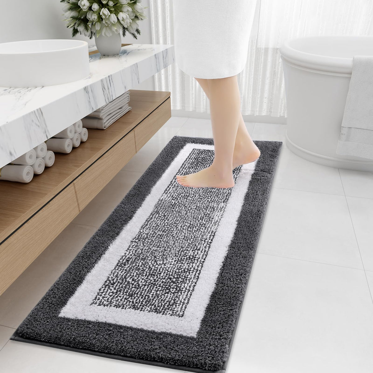 OLANLY Small Bathroom Rugs 24x16, Soft Absorbent Microfiber Bath Rugs, Grey