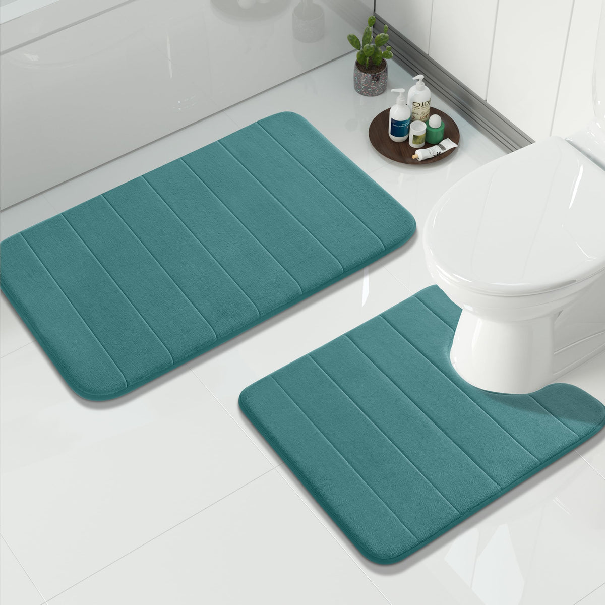 Yimobra Memory Foam Bathroom Rugs Sets 2 Piece - Super Soft Absorbent Quick Dry Bath Mat Set, Machine Washable Non Slip Floor Carpet for Tub Shower & Single Sink (17x24 & 31.5x20 Inch, Black)