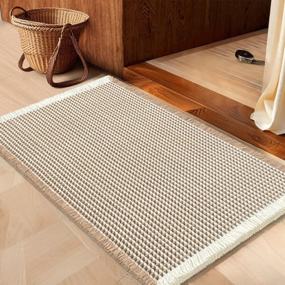 IM HOME Waffle Bath Mat Beige 32"x20", Boho Woven Modern Bath Mat Rugs, Absorbent Non Slip Bathroom Rugs, Soft Washable Bath Rugs with Tassels for Bathroom, Bedroom, Kitchen, Shower, Tub