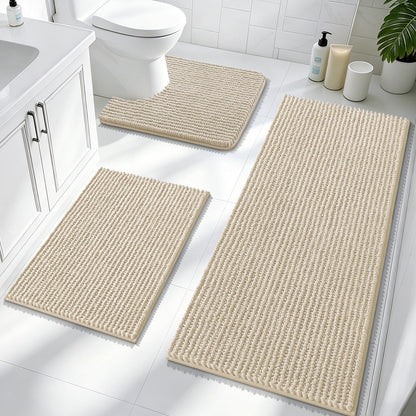 OLANLY Bathroom Rugs Sets 3 Piece, Super Soft Absorbent Chenille Bath Mats and U-Shaped Toilet Rug, Quick Dry, Home Decor, Bath Mat Set for Bathroom (24"x16"+24"x20"+30"x20", Grey)