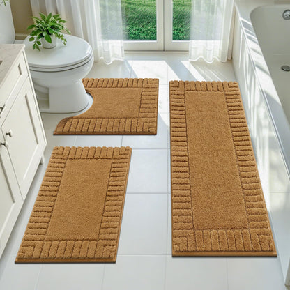 Pauwer Bathroom Rugs Sets 3 Piece, Microfiber Bath Mat Set, Dark Grey