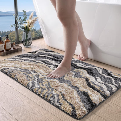 DEXI Marble Bath Mats 36x24, Bathroom Rugs Non Slip Machine Washable, Grey