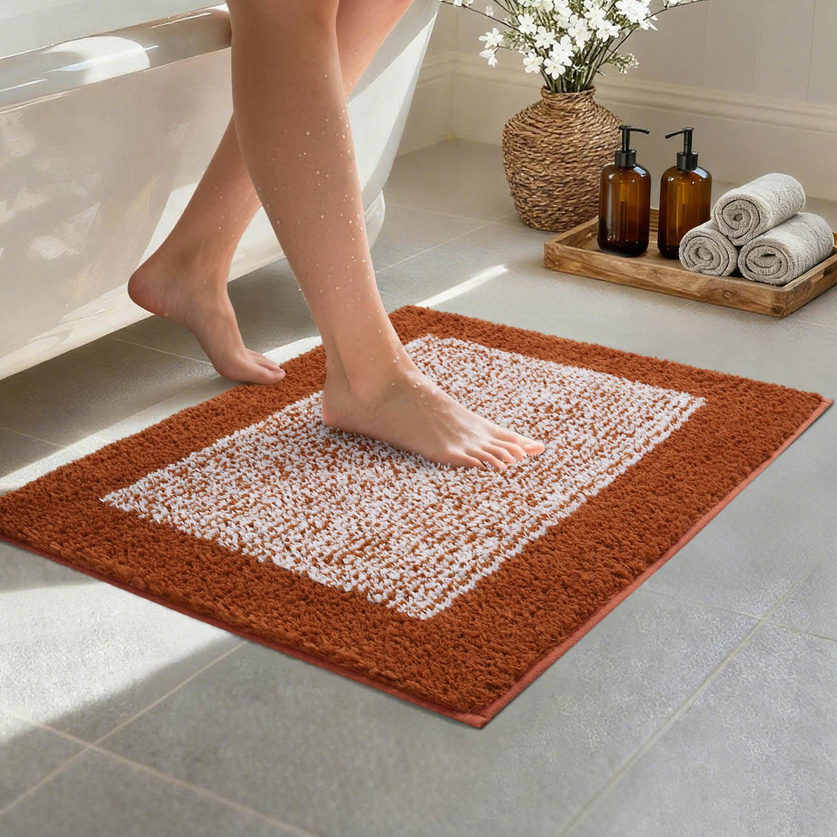 Long 2x4 Ft (48''x24'') Bathroom Rugs, Non Slip Washable Bath Mat Grey