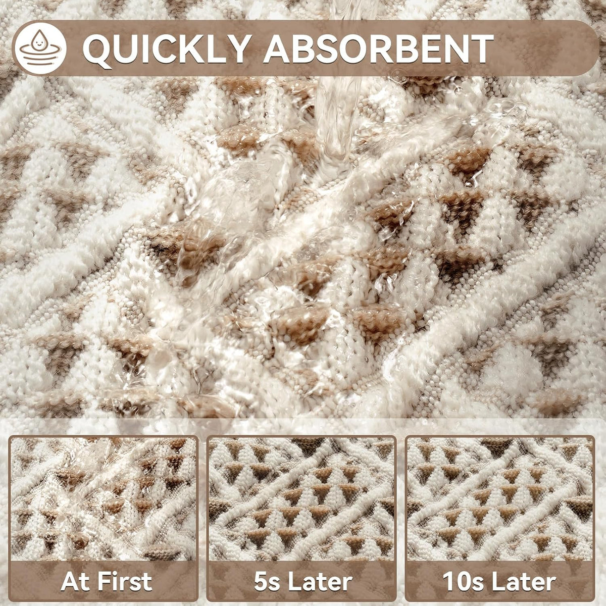 Waffle Bath Mat, Extra Soft Boho Bathroom Rugs, 16x24 Brown