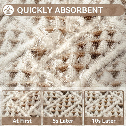 Waffle Bath Mat, Extra Soft Boho Bathroom Rugs, 16x24 Brown