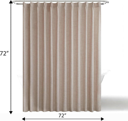 HIG Camel Linen-Like Pinch Pleated Shower Curtain, 72 Inch Wide, Fabric Bathroom Curtain with Memory Shape, Modern Neutral Solid Color, Machine Washable Privacy Cloth Curtain for All Season Use