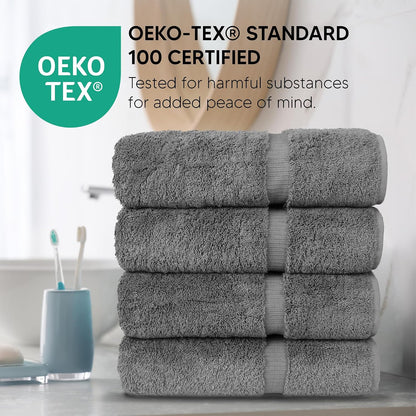 Chakir Turkish Linens 100% Cotton 4-Pack Bath Towels 27x54, Gray