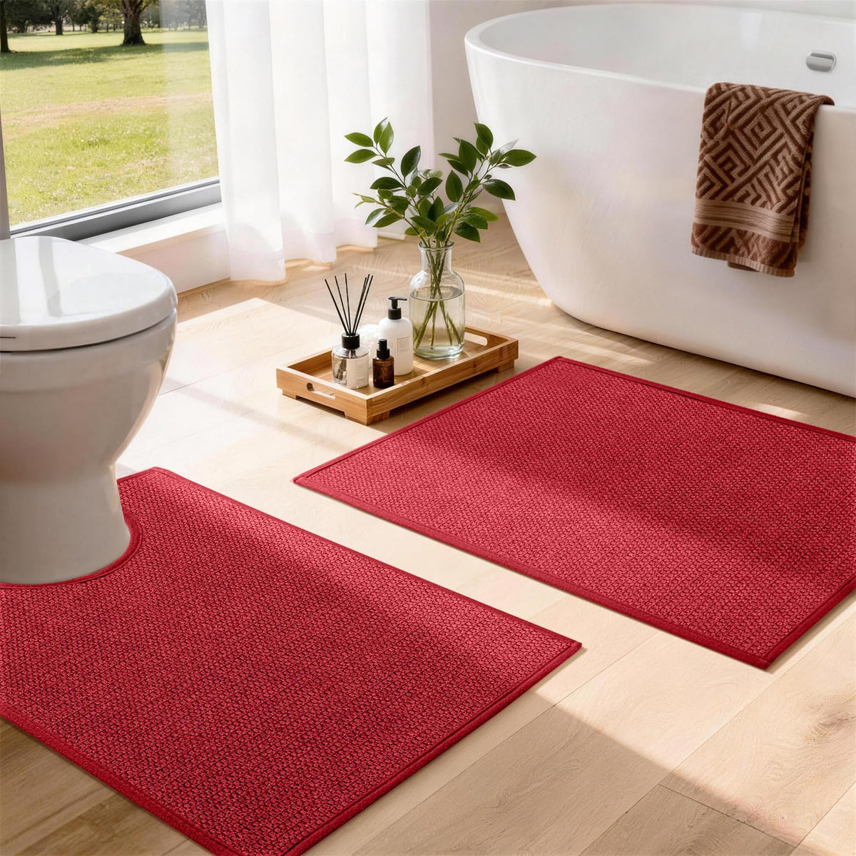YIHOUSE Gray Bathroom Rugs Sets 3 Piece, Quick Dry Thin Bath Mat with Toilet Rug, Non Slip Absorbent Machine Washable, Bath Runner Rugs for Bathtub Sink Home Decor