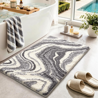 Color&Geometry Marble Bath Mat, 24"x36",Khaki Wave Bathroom Rug