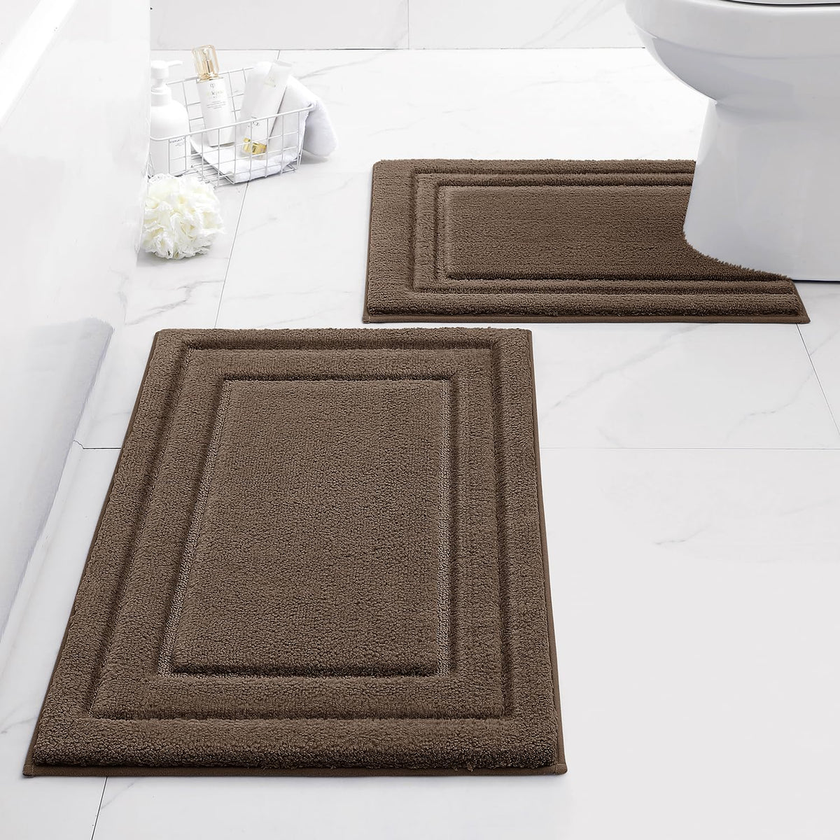 HOMEIDEAS Fall Bathroom Rugs Sets, 2 Piece Soft Bath Mat Burnt Orange