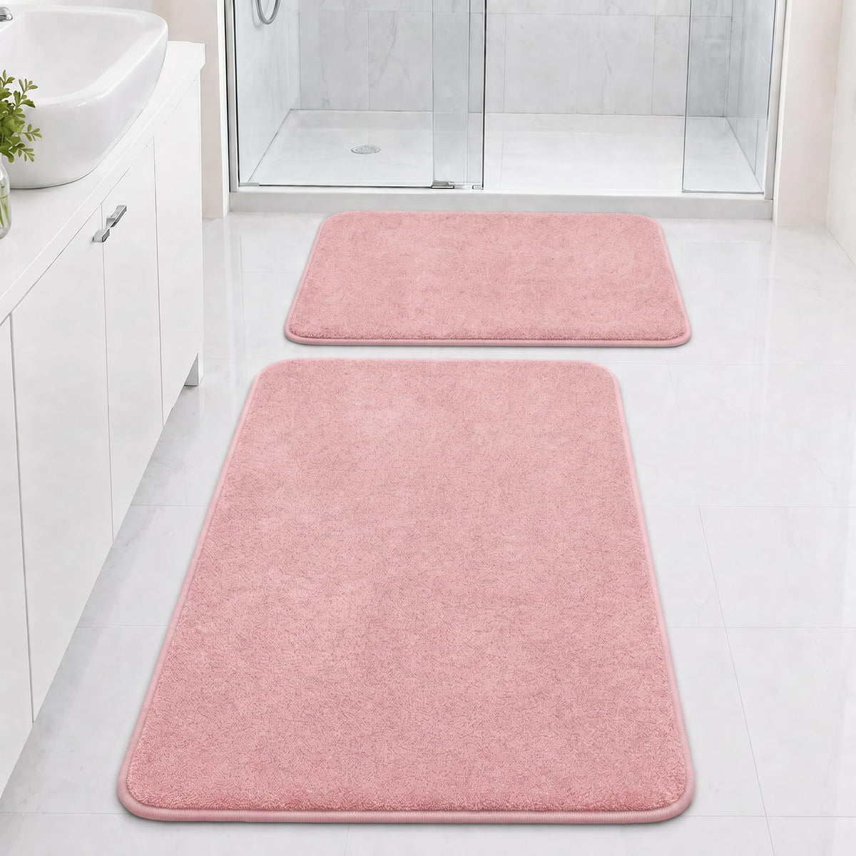 Bathroom Rugs Set 2 Piece Non Slip Soft Absorbent Plush Bath Mats(Black)