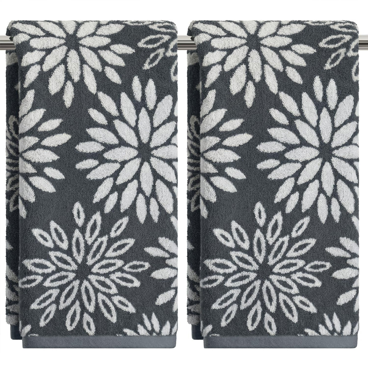 Artoid Mode 2 Pcs Beige Olive Green Dahlia Floral Jacquard Hand Towels for Bathroom, Cotton Soft Absorbent Bathroom Decor Towels, 13.7 x 29.5 Inch