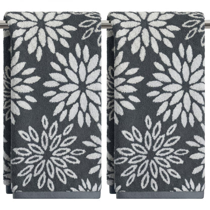 Artoid Mode 2 Pcs Beige Olive Green Dahlia Floral Jacquard Hand Towels for Bathroom, Cotton Soft Absorbent Bathroom Decor Towels, 13.7 x 29.5 Inch