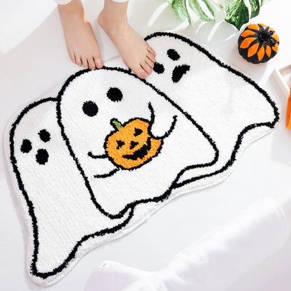 TRUEDAYS Halloween Ghost Bathroom Rug, Cute Tufted Bath Mat, Grey