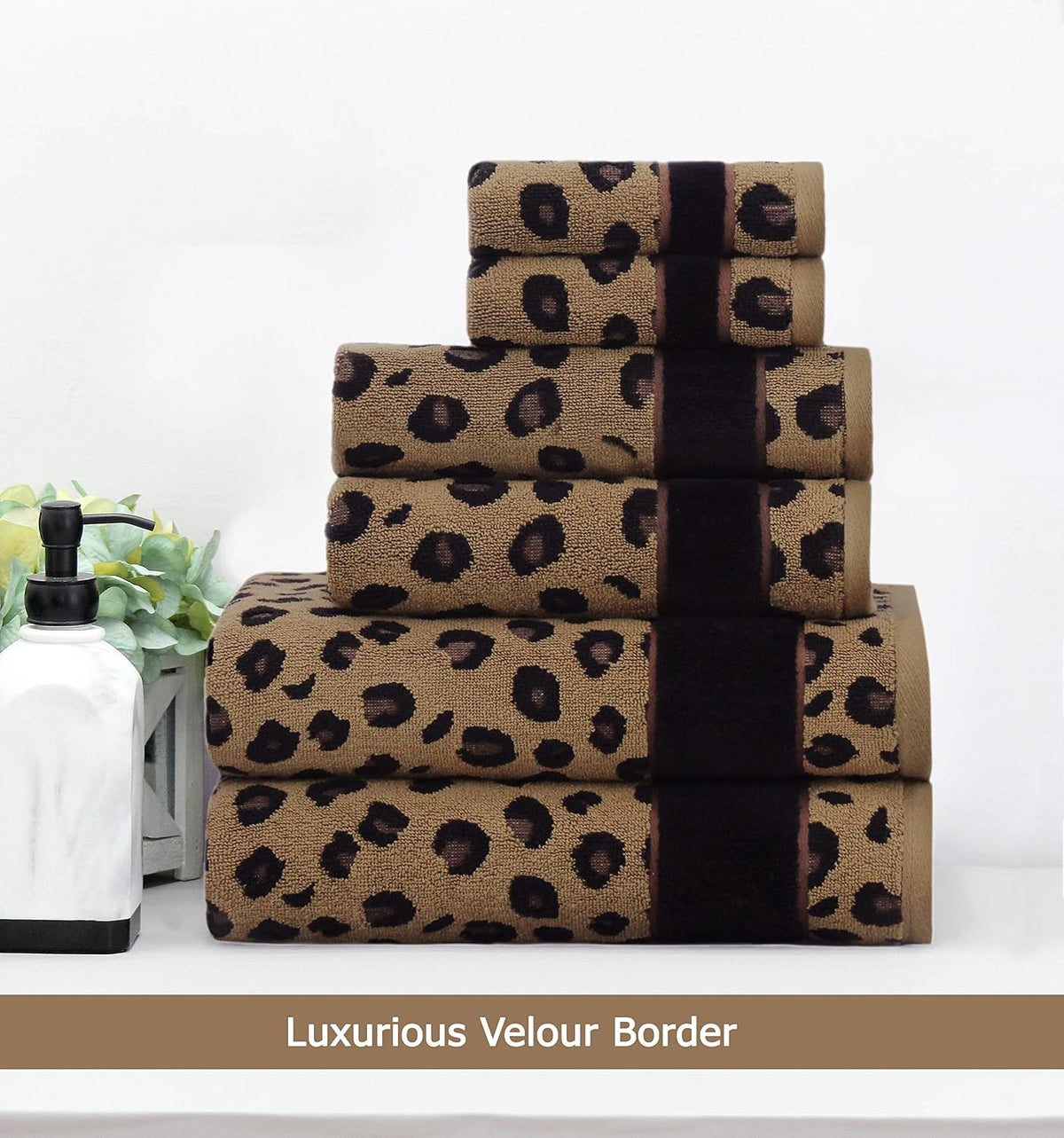 COTTON CRAFT 6 Piece Towel Set - 100% Cotton Animal Print Safari Towels