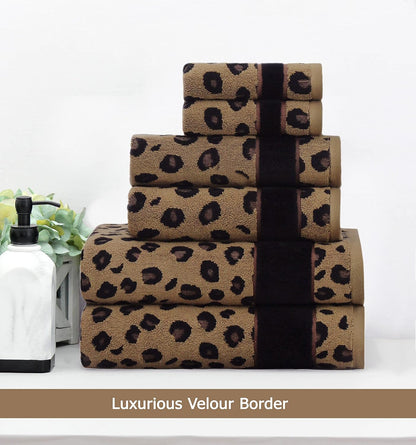 COTTON CRAFT 6 Piece Towel Set - 100% Cotton Animal Print Safari Towels