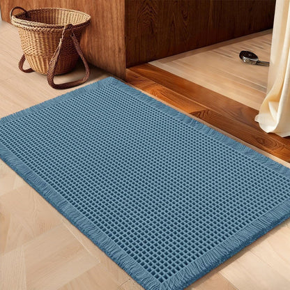 IM HOME Waffle Bath Mat Beige 32"x20", Boho Woven Modern Bath Mat Rugs, Absorbent Non Slip Bathroom Rugs, Soft Washable Bath Rugs with Tassels for Bathroom, Bedroom, Kitchen, Shower, Tub