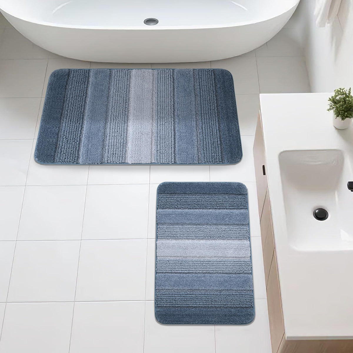 3 Pcs Ombre Bath Mat Set for Bathroom, Non Slip Ultra Soft and Thick Water Absorbent Bath Carpet, Machine Washable & Quick Dry Bathroom Rug, for Bedroom Door Living Room,Green