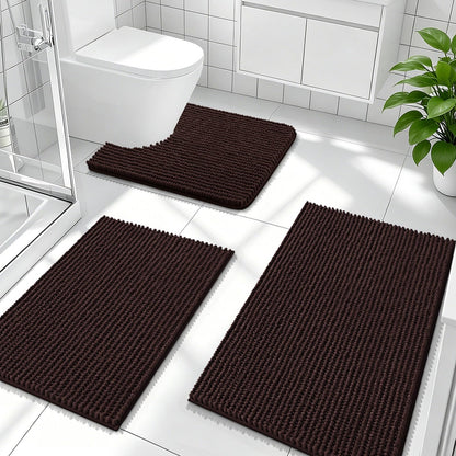 OLANLY Bathroom Rugs Sets 3 Piece, Super Soft Absorbent Chenille Bath Mats and U-Shaped Toilet Rug, Quick Dry, Home Decor, Bath Mat Set for Bathroom (24"x16"+24"x20"+30"x20", Grey)