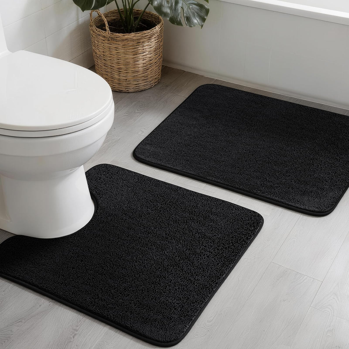 YIHOUSE 2-Piece Towel-Like Memory Foam Bathroom Rug Set, Dark Grey