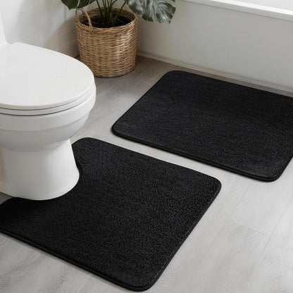 YIHOUSE 2-Piece Towel-Like Memory Foam Bathroom Rug Set, Dark Grey