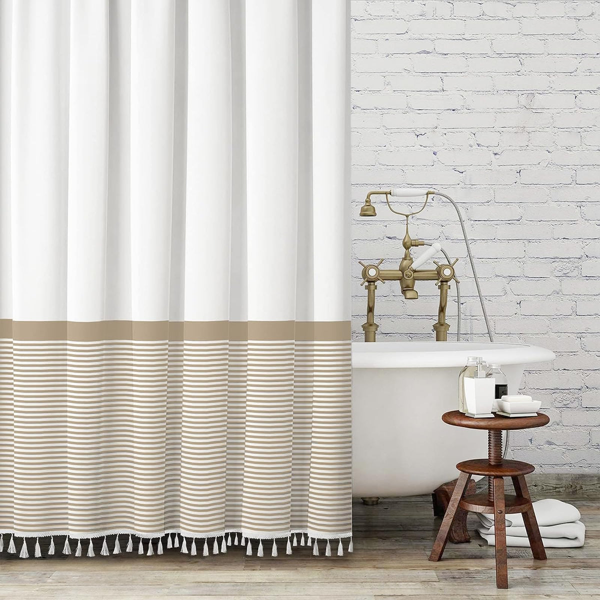 Seasonwood Black and White Shower Curtain Striped with Tassels for Bathroom Decor,Heavy Weighted 72-Inch, 72 x 72