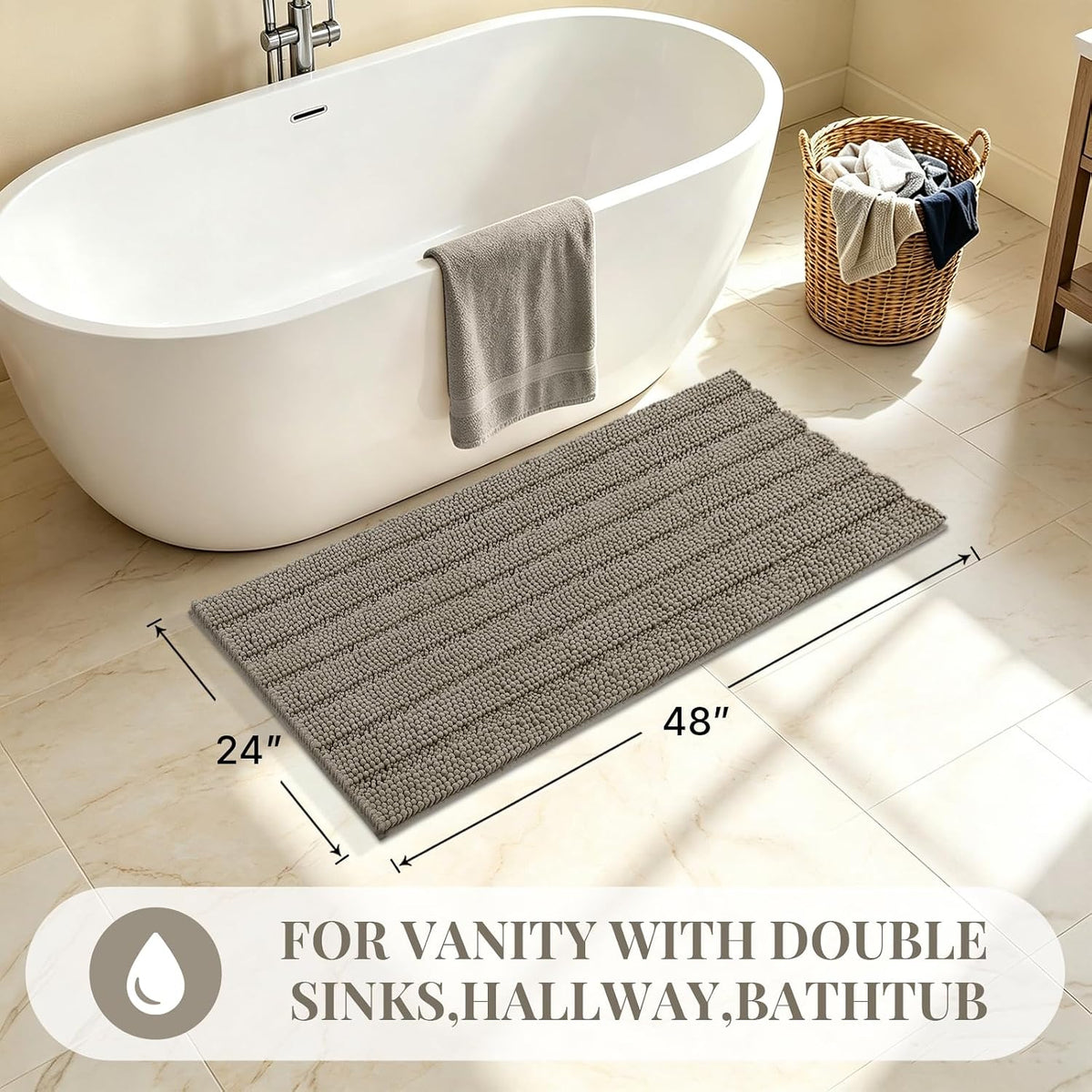 Bcoimo Bath Rug Mat,48x24 High Absorbent Latte Long Bathroom Runner Rugs