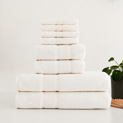 Luzia 8 Piece Bathroom Towel Set - 100% Turkish Cotton, Premium Quality - 2 Bath Towels 2 Hand Towels and 4 Washcloths (Coral)
