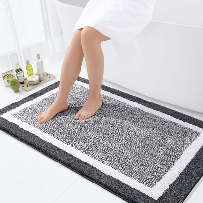 OLANLY Small Bathroom Rugs 24x16, Soft Absorbent Microfiber Bath Rugs, Grey