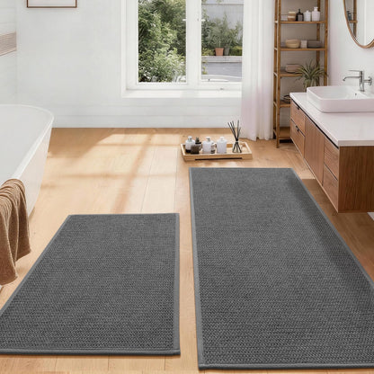 YIHOUSE Gray Bathroom Rugs Sets 3 Piece, Quick Dry Thin Bath Mat with Toilet Rug, Non Slip Absorbent Machine Washable, Bath Runner Rugs for Bathtub Sink Home Decor