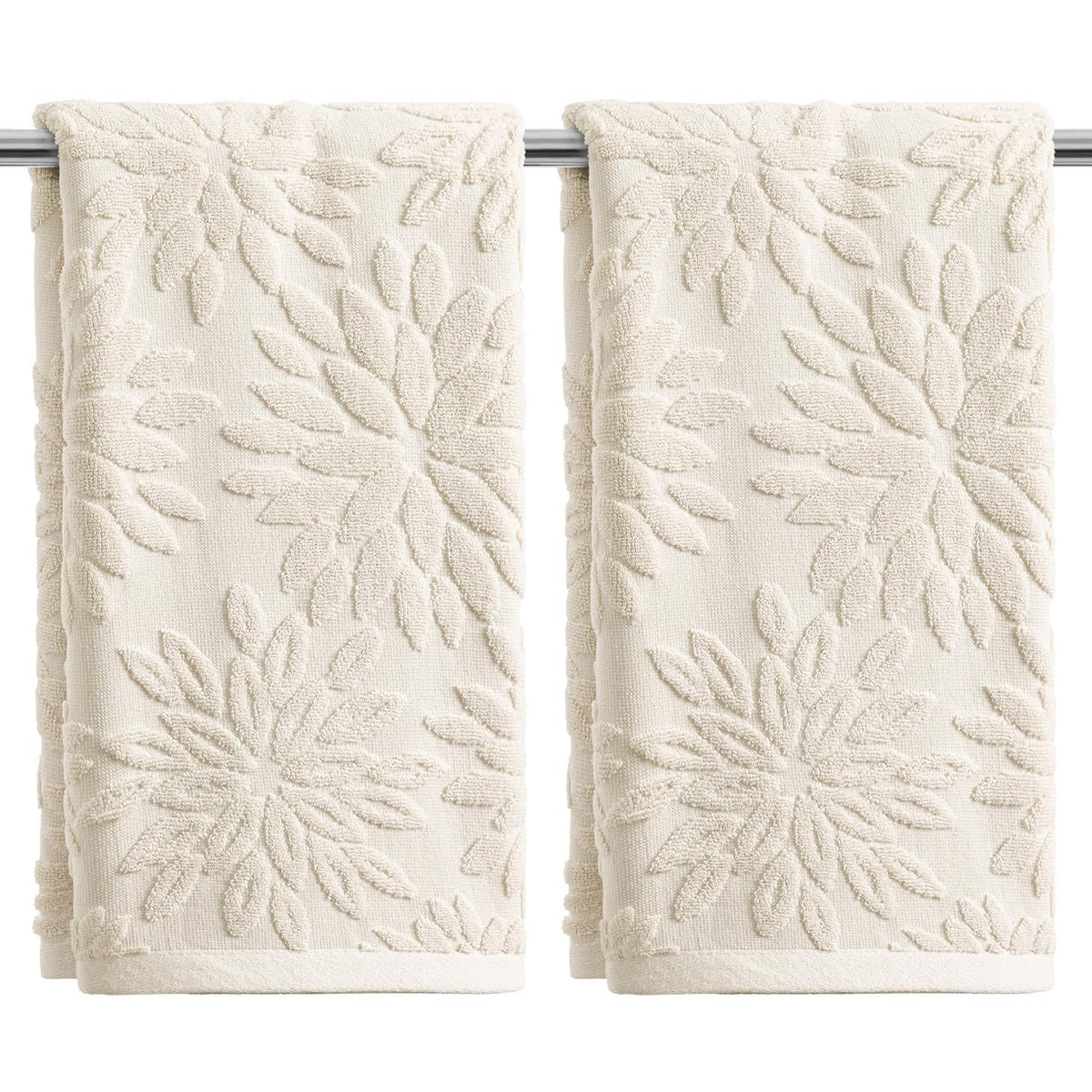 Artoid Mode 2 Pcs Olive Green 3D Dahlia Floral Jacquard Hand Towels for Bathroom, Cotton Soft Absorbent Bathroom Decor Towels, 13.7 x 29.5 Inch