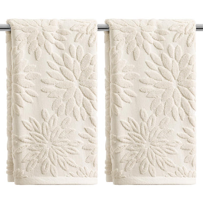 Artoid Mode 2 Pcs Olive Green 3D Dahlia Floral Jacquard Hand Towels for Bathroom, Cotton Soft Absorbent Bathroom Decor Towels, 13.7 x 29.5 Inch